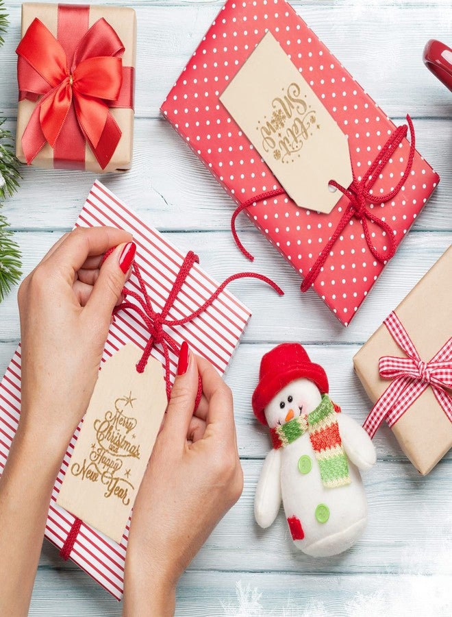 Whaline 32Pcs Christmas Wooden Gift Tags Rustic Happy Holiday Present Tags with 32.8Ft Jute Twine Xmas Wood Hanging Label Name Tag for Christmas Winter Party Favor Gift Wrapping Decoration - Image 5